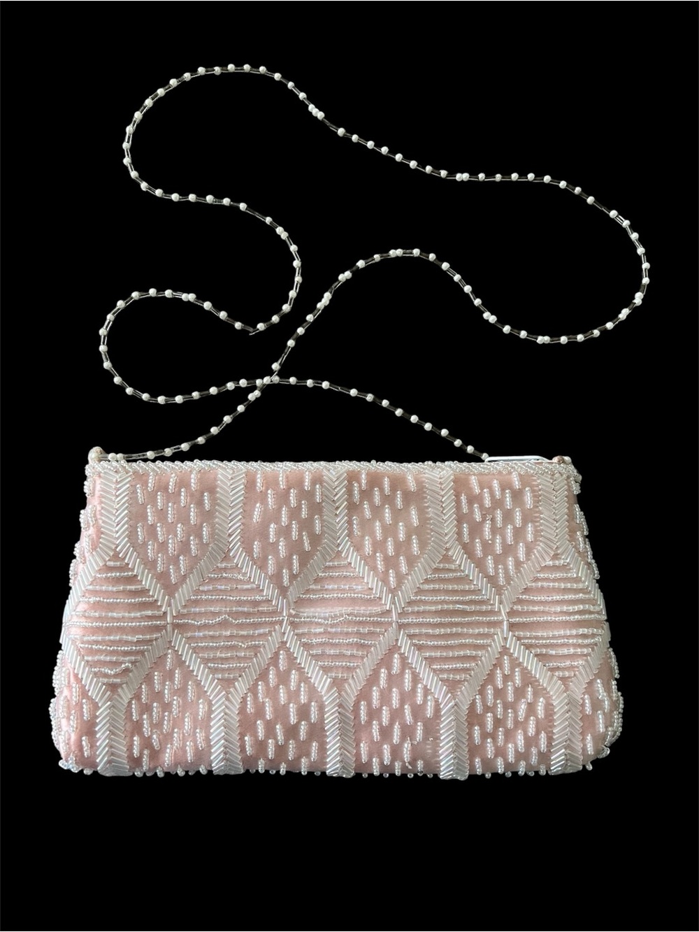 Dyeables Vintage Blush Pink Satin Beaded Shoulder Clutch with Beaded Strap